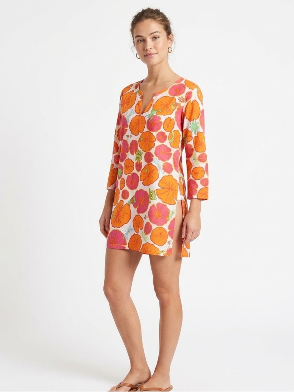 GRETCHEN SCOTT 100% Cotton Lily Pad Print Tunic Beach Cover-Up | Small